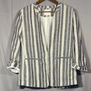 Gibson Latimer Striped Blazer Jacket Women XL Blue White Open Front Collarless